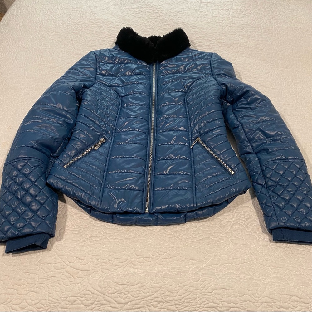 Guess Blue Puffy Jacket Fur Collar